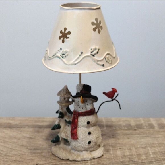 VTG Set of 2 Christmas Ceramic Snowman Metal Shade Tealight Holders - Picture 6 of 16